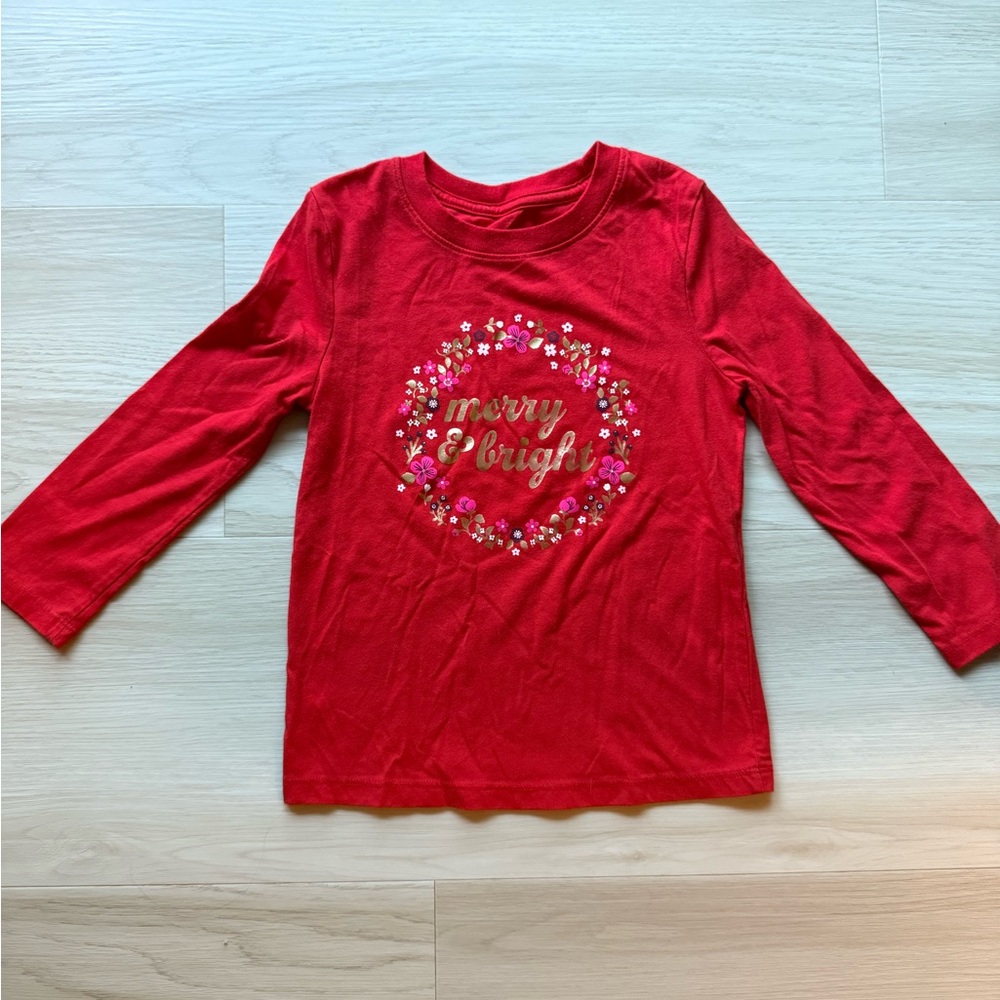 Cat & Jack Girls 4T Red Holiday Shirt